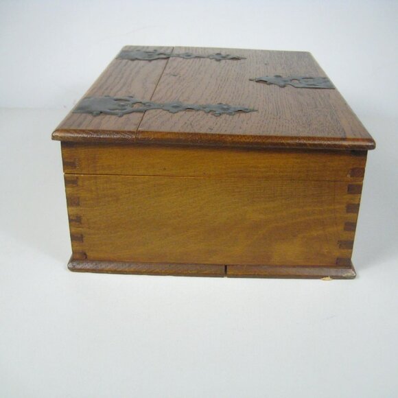 Antique Wooden Box Ornate Metal Hinges Latch Hand Made Crafted Lidded - Picture 13 of 16